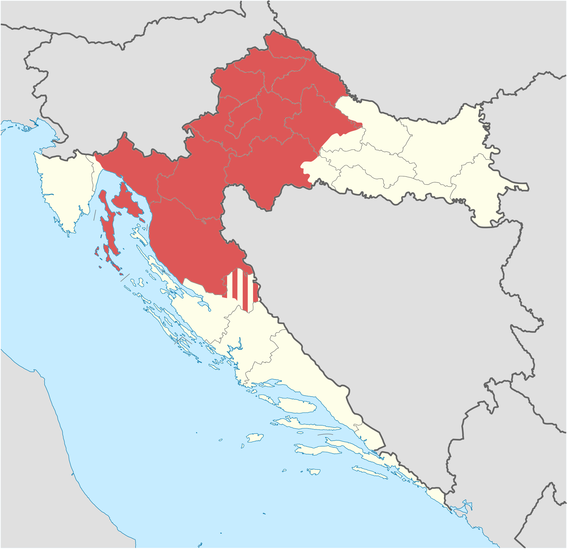 Map of Croatia proper within Republic of Croatia