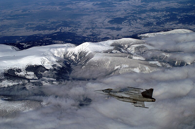 File:Czech Saab Gripen flying over Sněžka.jpg