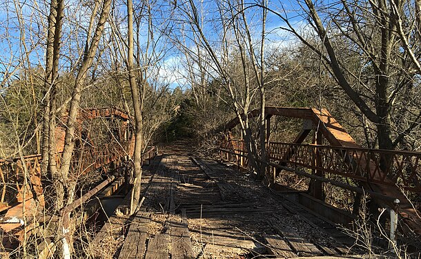 Dilapidated trestle bridge, Oklahoma County, Oklahoma, USA