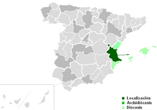 Arcidiecéze valencijská na mapě