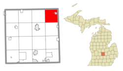 Location within Clinton County (red) and the administrated village of Elsie (pink)