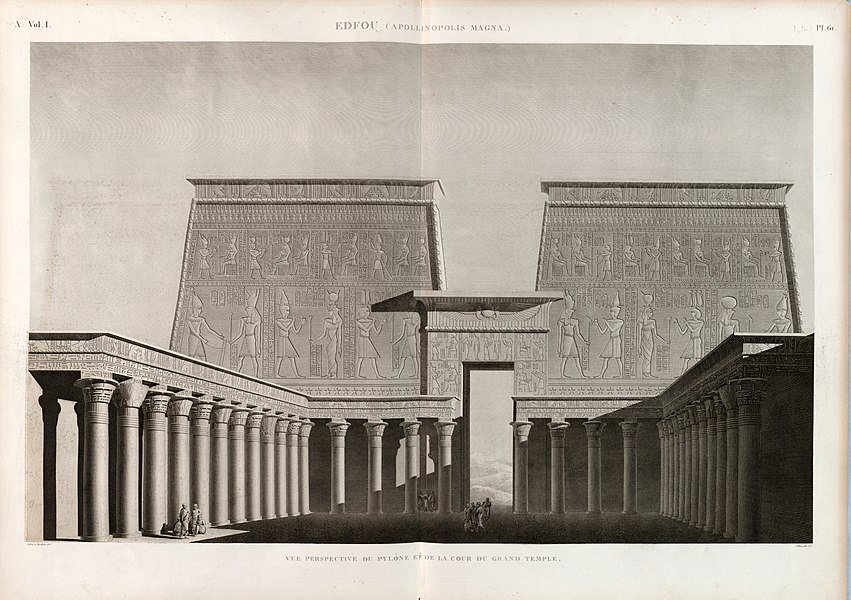 Pl.61 - Vue perspective du pylône et de la cour du Grand Temple