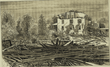 Destruction at Ercildoun Seminary after the 1877 tornado. Ercildoun Seminary, 1877 (History of Chester County, Pennsylvania, with genealogical and biographical sketches, 1881).png