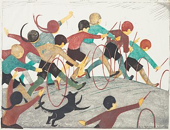 Ethel Spowers. Children’s hoops, 1936. Linocut.jpg