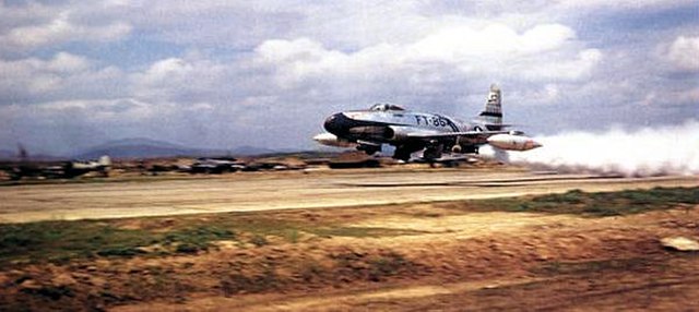 F-80C of the 51st Fighter-Interceptor Wing taking off from Suwon AB with a JATO bottle