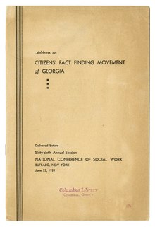 "Toespraak over Citizen's Fact Finding Movement of Georgia, uitgesproken voor de 66e jaarlijkse sessie, National Conference of Social Work, Buffalo, New York, 23 juni 1939."