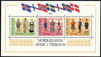 Frimerkegruppe fra Færøyene 1983 der landene i Norden er representert ved de nordiske korsflaggene og de tradisjonelle folkegruppene ved personer i nasjonaldrakter