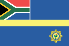 Flag of the South African Police Service, which has a canton with the RSA's national flag in it.