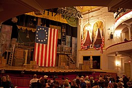 View from beneath the balcony. The Presidential Box is on the right. Ford's Theatre interior, Washington, D.C.jpg