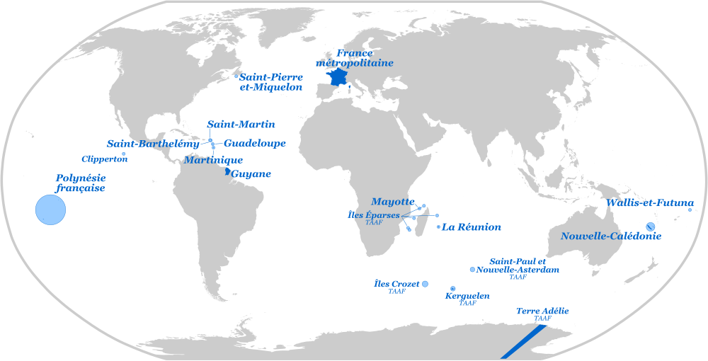 Französische Überseegebiete: Allgemeines, Départements et régions d’outre-mer (DROM, DOM-ROM), Collectivités d’outre-mer (COM)