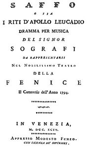 Title page of the libretto, Venice 1794