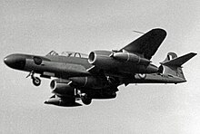 The last of 100 Gloster Meteor NF.14 night fighters built for the RAF at AWA's factories demonstrating at the 1954 Farnborough Air Show Gloster Meteor NF.14 WS848 AWA FAR 11.09.54 edited-2.jpg
