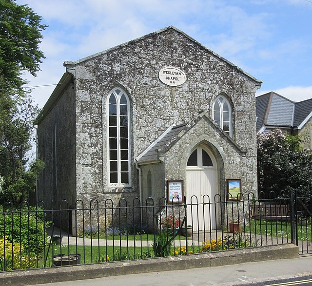 A typical smaller Methodist chapel in Godshill, Isle of Wight. Built in 1838 as a Wesleyan chapel; now Grade II-listed.