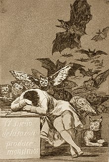 Rycina Francisca Goi, przedstawia autoportret artysty. Jego głowa spoczywa na biurku, na którym leżą porzucona kartka i pióro. Jest on atakowany przez upiory (m.in. nietoperze i sowy).