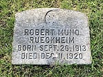 Robert Rueckheim's grave at St. Henry Catholic Cemetery. As of October 2022, the inset image of Sailor Jack is missing. Grave of Robert Muno Rueckheim (1913-1920) at St. Henry Catholic Cemetery, Chicago.jpg