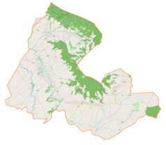 Mapa konturowa gminy Haczów, po lewej znajduje się punkt z opisem „Kościół Wniebowzięcia NMP w Haczowie”