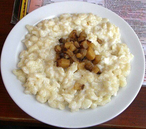 Bryndzové halušky (potato dumplings with sheep's-milk cheese) is a traditional food of shepherds in Slovakia.