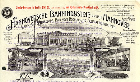 Hannoversche Bahnindustrie GmbH Hannover Fabrik für Bahnbedarf Bau von Normal und Schmalspurbahnen Herrenhausen Brief 1908 12 19 Detail 600dpi