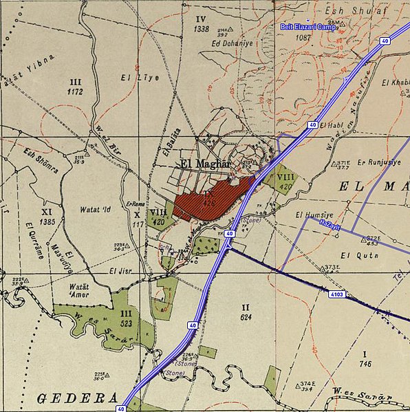 File:Historical map series for the area of al-Maghar (1940s with modern overlay).jpg