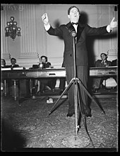 Long delivering a speech in the U.S. senate where he was known for his fiery and quick-witted oratory HueyLongSenateSpeech.jpg