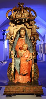 Intagliatore lucano di cultura catalana, Madonna col Bambino in trono, 1210 ca., su un trono del 1664 (Santa Maria a Banzi)