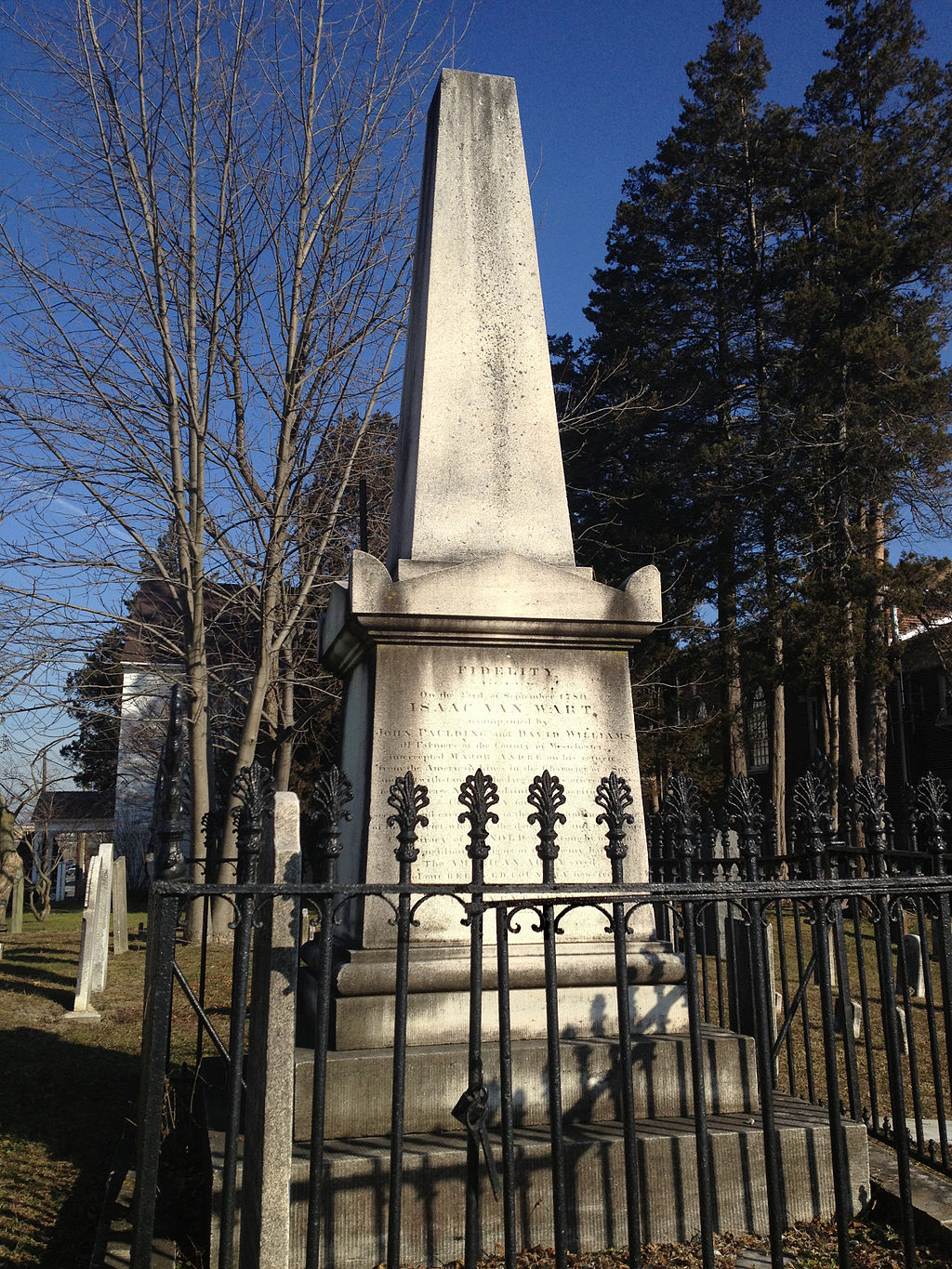 Obelisk op de plaats waar Isaac van Wart begraven is. (Elmsford, New York) (c) foto: Wikipedia. Klik op de foto voor het verslag van deze dag.