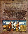 This image from an illuminated manuscript dating back to the 6th century shows Jacob blessing Joseph and Aseneth's sons, Ephraim and Manasseh, while Joseph and Aseneth look on.[24]