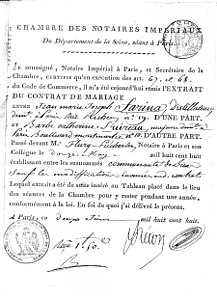 Extrait du contrat de mariage en 1808.