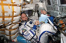 Williams onboard Soyuz TMA-8 Jeffrey Williams inside the Soyuz TMA-8 spacecraft.jpg