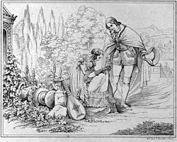 Scéna ze hry (ilustrace z roku 1840)