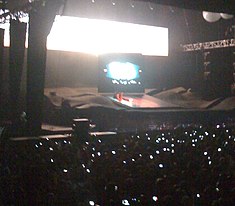 Kanye West performing "Good Morning" at the Bercy Arena in Paris, France on November 20, 2008 during the Glow in the Dark Tour.