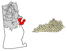 Kenton County Kentucky Sisällytetyt ja rekisteröimättömät alueet Ryland Heights Highlighted 2167602.svg