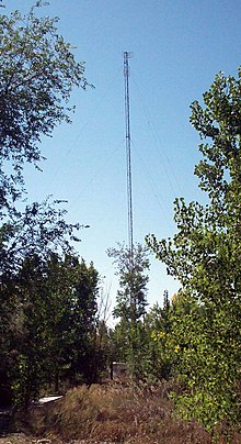 The radio tower used by then KJQS in Murray, Utah prior to the collapse in 2015 Kjqs1230.jpg