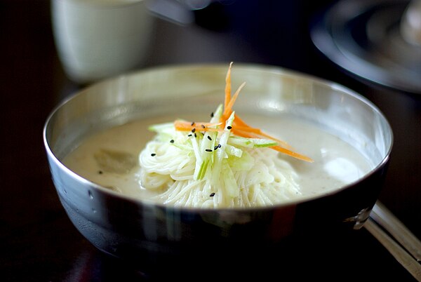 Kongguksu, a cold noodle dish with a broth made from ground soy beans