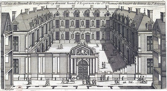 Street front of the Hôtel de Longueville, as engraved by Jean Marot c. 1670[5]