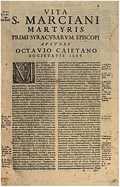 Life of St. Marcian written by Gaetani Libro Ottavio Gaetani.JPG