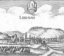 Liebenau – Auszug aus der Topographia Hassiae von Matthäus Merian 1655, links Burg Liebenau