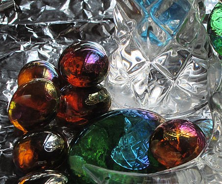 Light Refraction through glass beads and cut glass vase