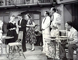 Guest starring as "Susie McNamara" on The Lucy-Desi Comedy Hour, "Lucy Takes a Cruise to Havana", L-R: Ann Sothern, Rudy Vallee, Lucille Ball, Desi Arnaz, Cesar Romero, Vivian Vance and William Frawley (1957) Lucy Goes To Havana Lucy Desi Comedy Hour 1957.JPG