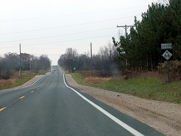 A characteristic view of M-66 in rural Michigan just south of the M-46 junction