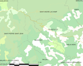 Mapa obce Faugères