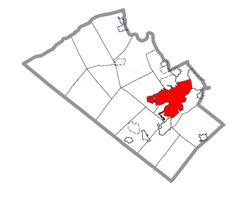 Lehighin piirikunnan kartta, jossa Allentown korostettuna