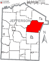 Mapa do Condado de Jefferson, Pensilvânia, com destaque para Washington Township