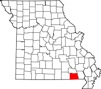 Map of Missouri highlighting Ripley County
