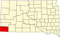 Map of South Dakota highlighting Fall River County