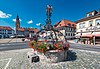 Michaelsbrunnen auf dem Marktplatz von Bad Königshofen im Grabfeld