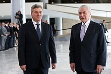 Ivanov with Brazilian President Michel Temer during his visit to Brasillia in December 2017. Michel Temer recebe o presidente da Macedonia, Gjorge Ivanov (25139165958).jpg