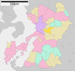 Mifunes läge i Kumamoto prefektur Städer:      Signifikanta städer      Övriga städer Landskommuner:      Köpingar      Byar