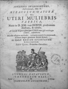 Jan Swammerdam, Miraculum naturae sive uteri muliebris fabrica, 1729 Miraculum naturae sive uteri muliebris fabrica V00115 00000006.tif