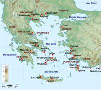 Les principaux sites archéologiques autour de la mer Égée durant la période mycénienne.